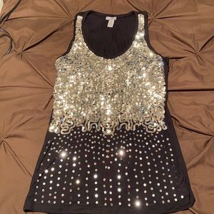Beautiful black tank with silver sequins
